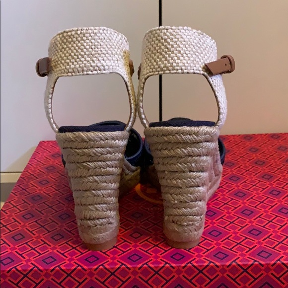NWB Tory Burch Lucia Lace Navy Wedge Espadrille - Picture 2 of 5